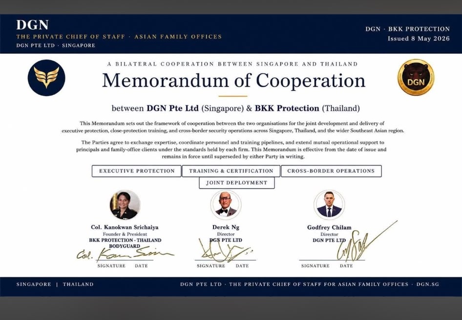 Memorandum of Cooperation between DGN Pte Ltd and BKK Protection, signed 8 May 2026