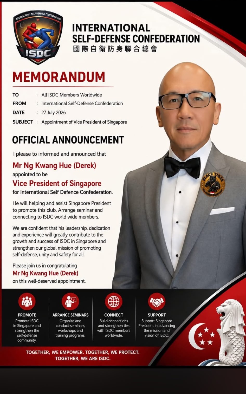 ISDC Memorandum — Derek Ng appointed Vice President of Singapore